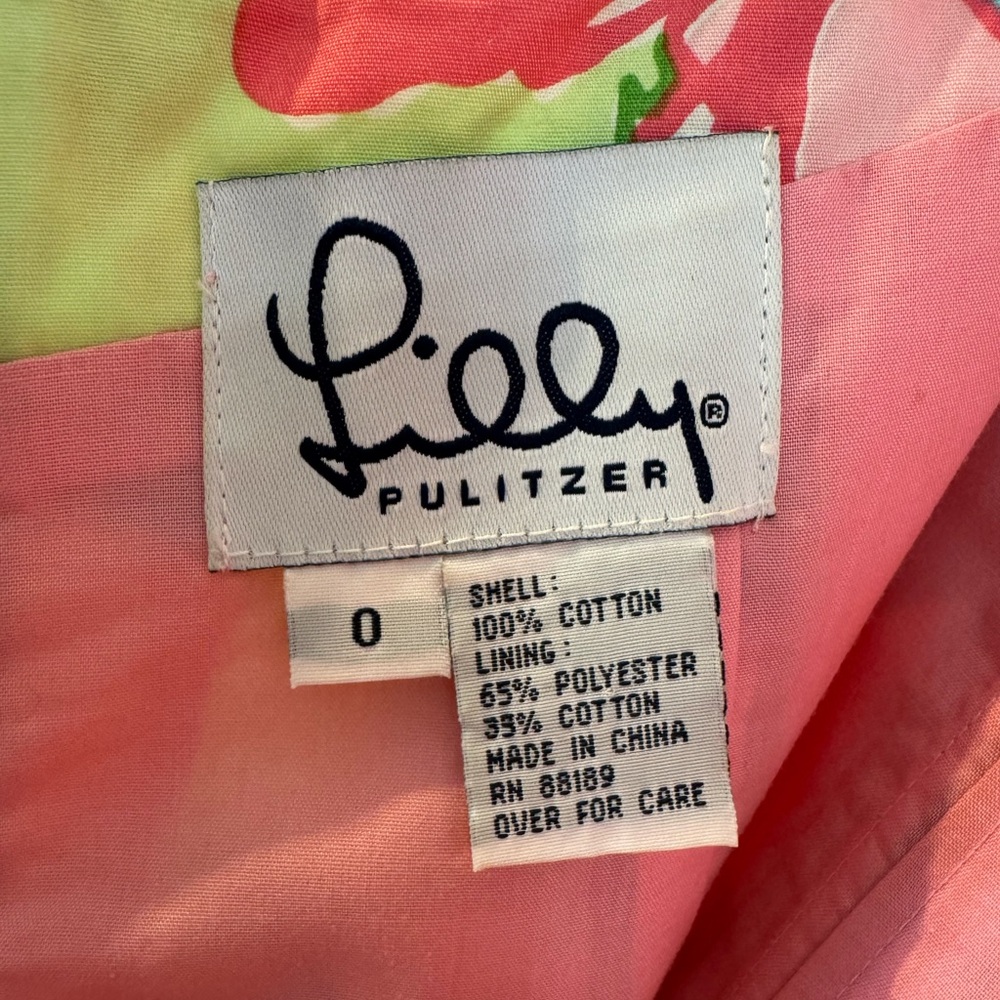 Vintage Lilly Pulitzer Cotton Dress in a Pink Green Floral/Parrot Pattern Size 0 - Picture 9 of 11